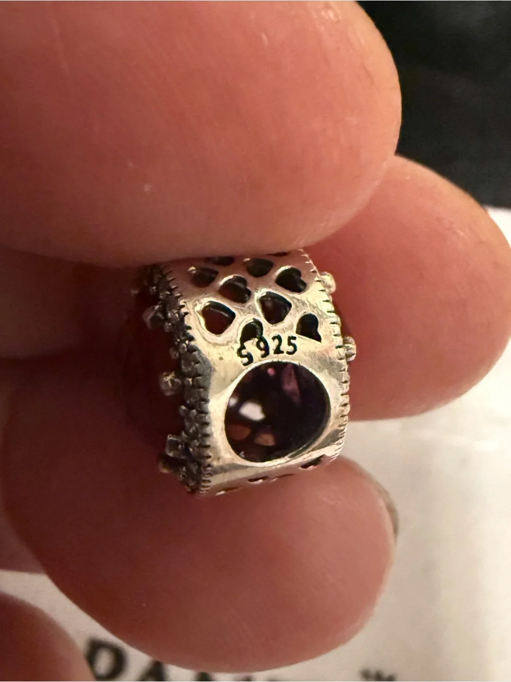 Pandora Sterling Silver Round Pink Crystal Charm with Clear Pavé Halo